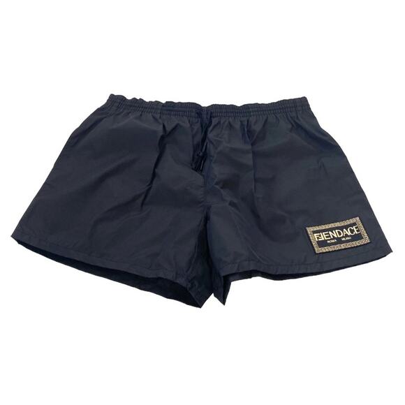 Mens Fendace Fendi Versace Collab Drawstring Swim Shorts Swimwear 56 3XL Black - Picture 3 of 9